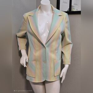 Vintage 1970s Size 14 Bradley Blazer Rainbow Jacket 2 Button Pastel Lightweight